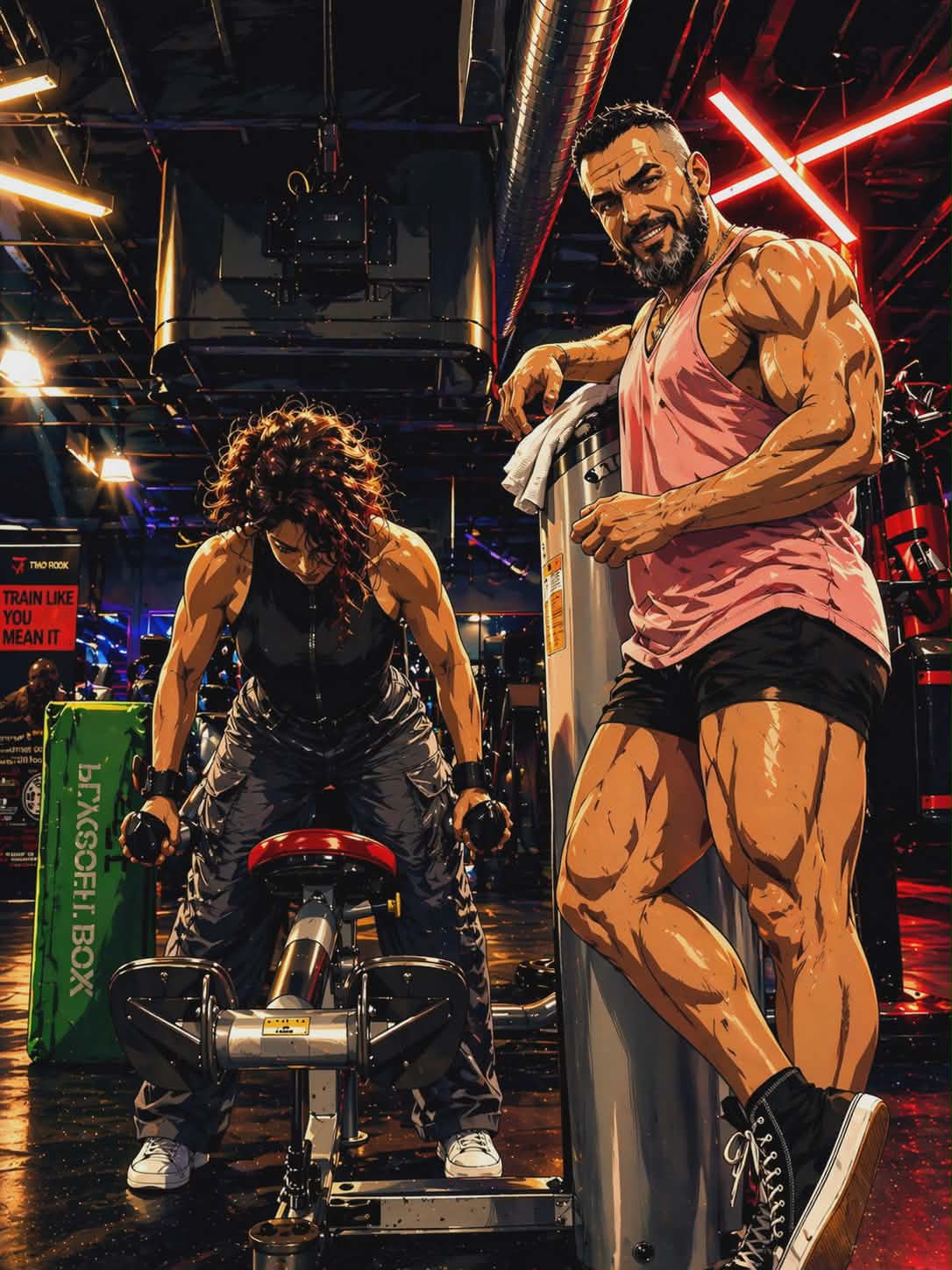 Stylized gym training — discipline and focus in action